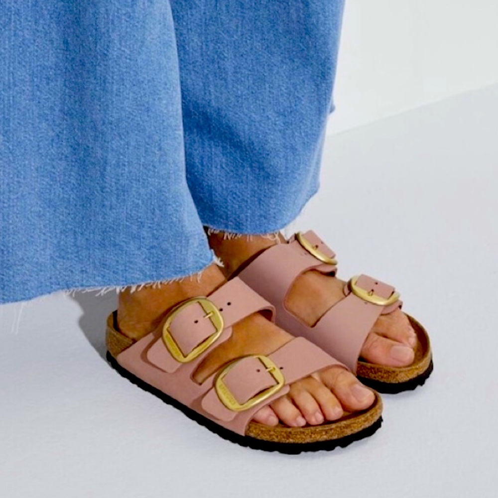 Birkenstock Arizona Big Buckle Nubuck Leather - Old Rose, Gold Buckle, Size 38